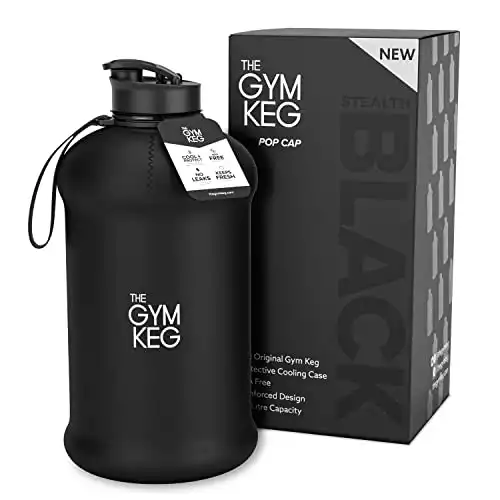 The Gym Keg Sports Water Bottle 2.2 L Insulated | Half Gallon | Carry Handle | Big Water Jug For Sport | Large Reusable Water Bottles | Ecofriendly, Tritan BPA Free Plastic, Leakproof (Stealth Black)