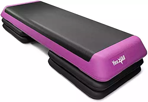 Yes4All Adjustable Aerobic Step Platform with 4 Risers Health Club Size & Extra Risers Options (Pink/Black), X-Large