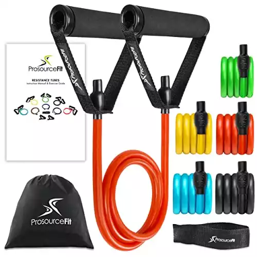 ProsourceFit Tube Resistance Bands Set 2 - 20 LB with Attached Handles, Door Anchor, and Exercise Guide Full-Body Exercises and Home Workouts