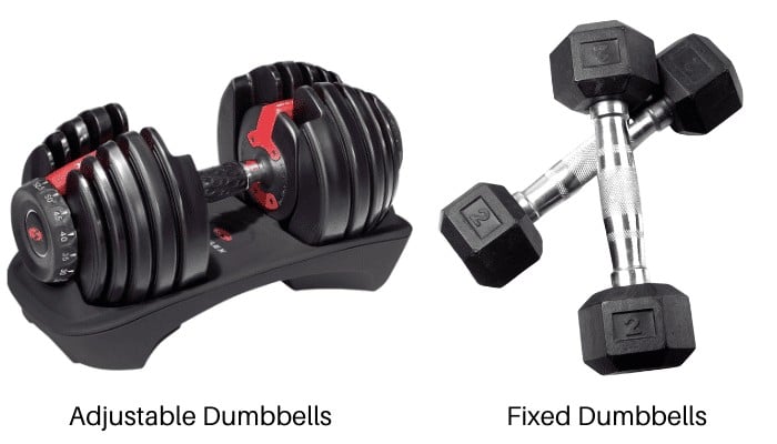 Side by side of adjustable dumbbells versus fixed dumbbells