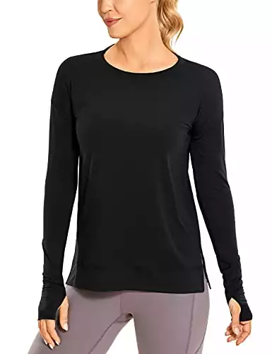 CRZ YOGA Women's Long Sleeve Workout Shirts Loose Fit Tee Shirts Athletic Yoga Tops with Thumbholes Black Medium