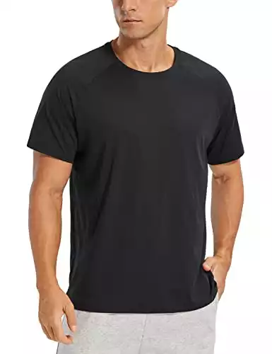 CRZ YOGA Men's Workout Short Sleeve T-Shirt Quick Dry Gym Athletic Running Stretchy Tee Shirts Top Black Medium