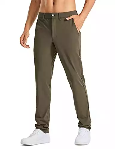 CRZ YOGA Men's Stretch Golf Pants - 35" Slim Fit Stretch Waterproof Outdoor Thick Golf Work Pant with Pockets Olive Yellow 28W x 35L