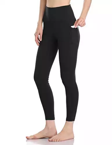 Colorfulkoala Women's High Waisted Tummy Control Workout Leggings 7/8 Length Yoga Pants with Pockets (S, Black)