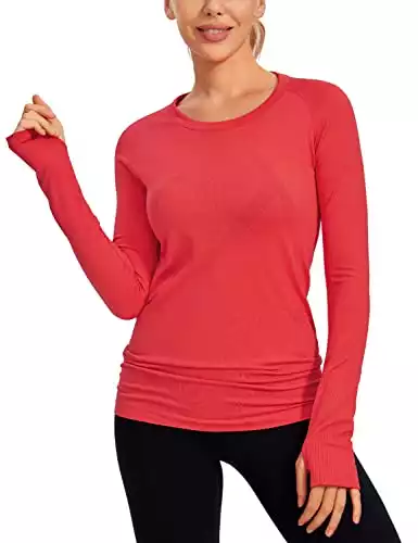 CRZ YOGA Women's Seamless Athletic Long Sleeves Sports Running Shirt Breathable Gym Workout Top Flame-Slim Fit Small