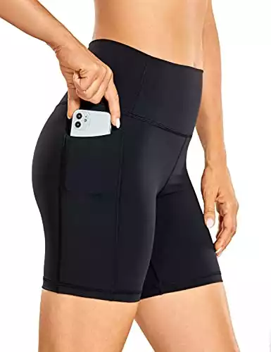 CRZ YOGA Women's Naked Feeling Biker Shorts - 6 Inches High Waisted Workout Yoga Gym Running Spandex Shorts Side Pockets Black Small