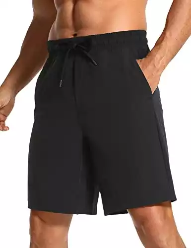 CRZ YOGA Men's Linerless Workout Shorts - 9'' Quick Dry Running Sports Athletic Gym Shorts with Pockets Black Large