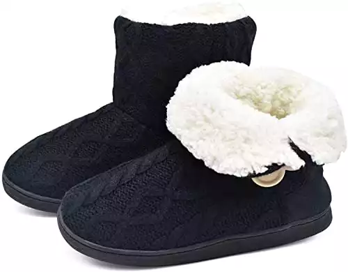 ONCAI Women's Slippers Comfort Knit Boots Winter Warm Outdoor Indoor Shoes All-Black