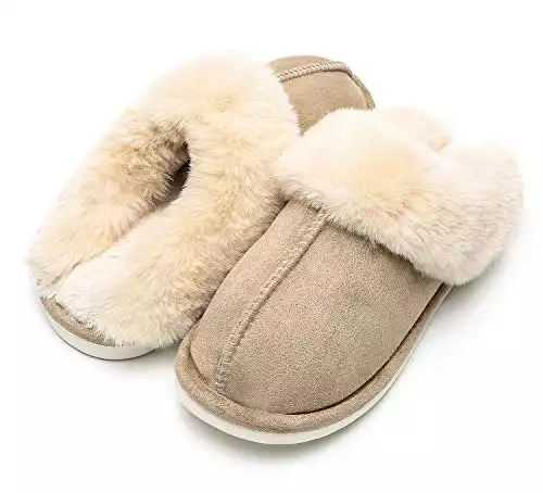 Epsion Womens Winter Warm Slipper Faux Fur Fluffy Slip-On House Slippers Suede Plush Lined/Anti-Skid Sole Indoor Outdoor