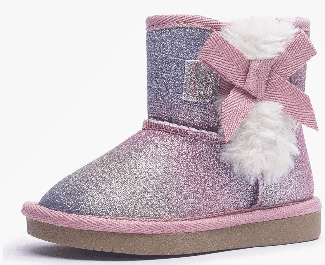 KRABOR Toddlers/Little Girls Boots,Glitter Warm Winter Snow Shoes with Cotton Lining and Cute Bow