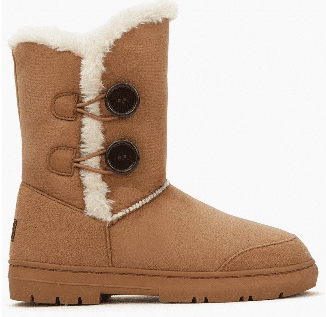 CLPP'LI Womens Twin Button Fully Fur Lined Waterproof Winter Snow Lookalike UGG Boots