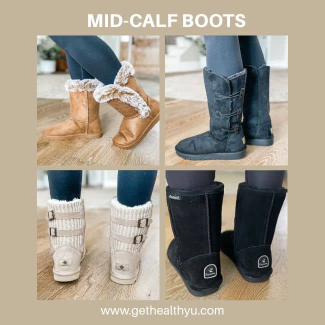 close up images of mid-calf ugg lookalike boots from amazon