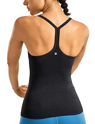 CRZ YOGA Seamless Workout Tank Tops for Women Racerback with Built in Bra Black Small
