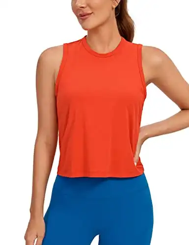 CRZ YOGA Pima Cotton Cropped Tank Tops for Women High Neck Crop Workout Tops