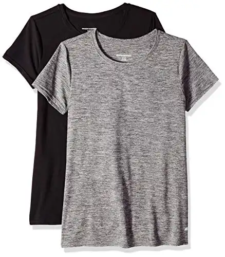 Amazon Essentials Women's Tech Stretch Short-Sleeve Crewneck T-Shirt (Available in Plus Size), Pack of 2, Black/Grey Marl, 6X