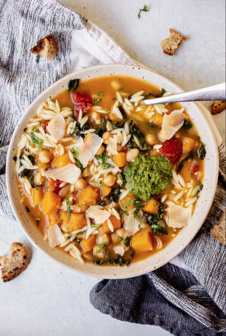 A bowl of hearty vegetarian winter minestrone