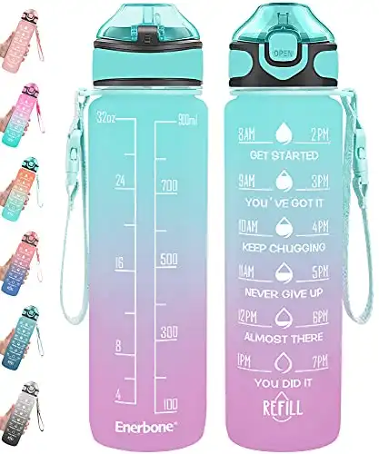 Enerbone 32 oz Water Bottle with Times to Drink & Motivational