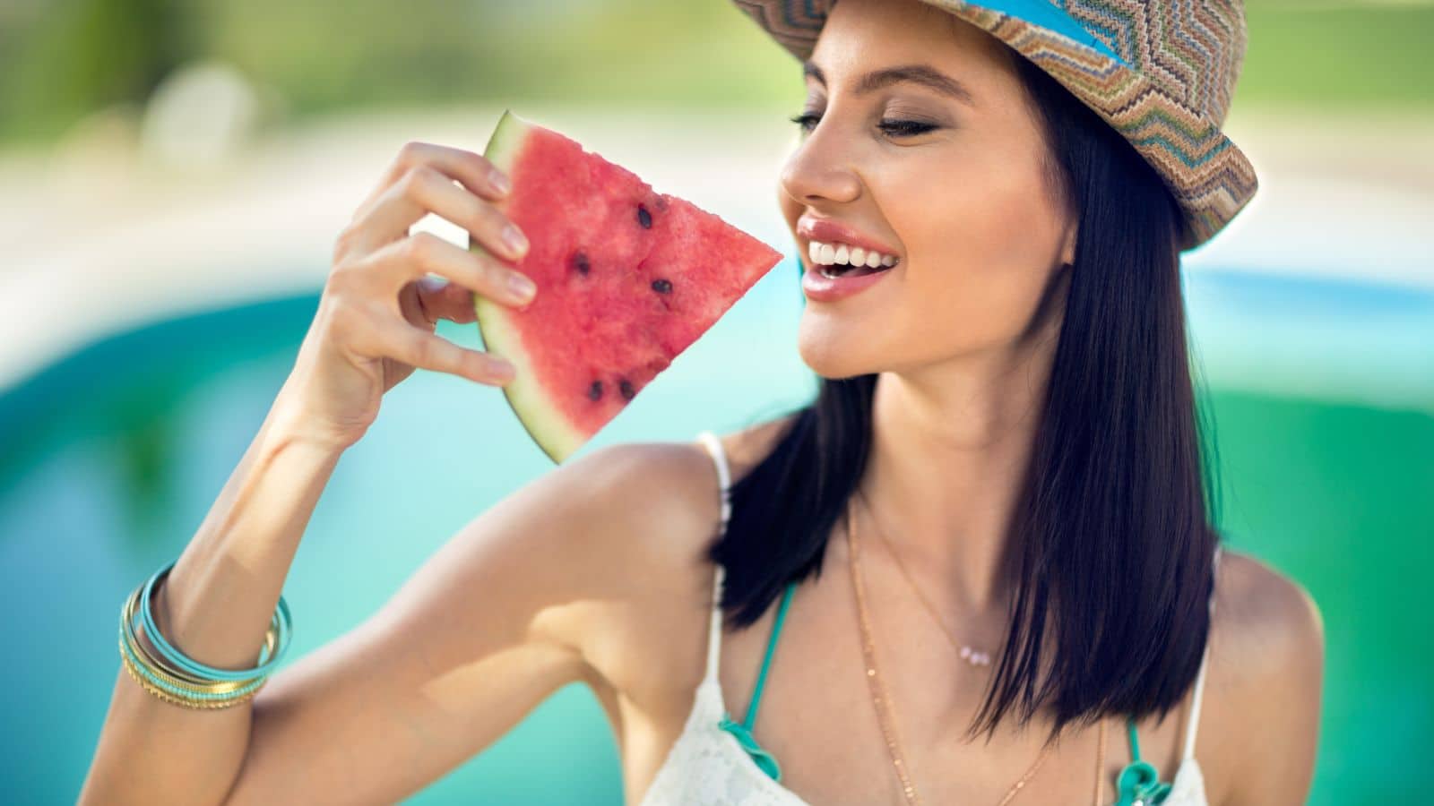 woman eating watermelon 