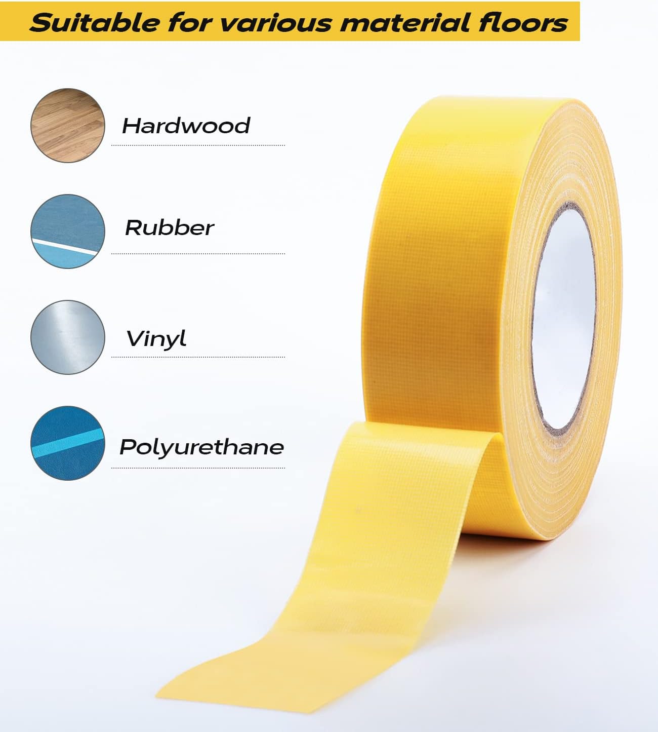 A roll of yellow HolderProf pickleball court marking tape with a list of features.