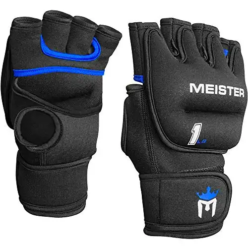 Meister Elite 1lb Neoprene Weighted Gloves for Cardio & Heavy Hands (Pair) - 1lb x 2 - Black/Blue