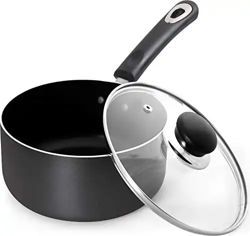 Utopia Kitchen 2 Quart Nonstick Saucepan with Glass Lid (Grey-Black)