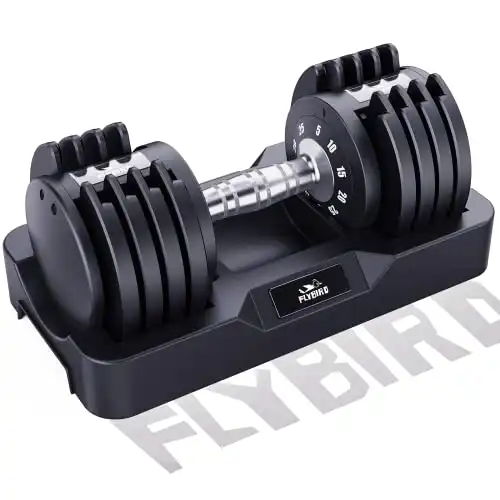 FLYBIRD Adjustable 25LB Single Dumbbell with Anti-Slip Metal Fast Adjust Weight