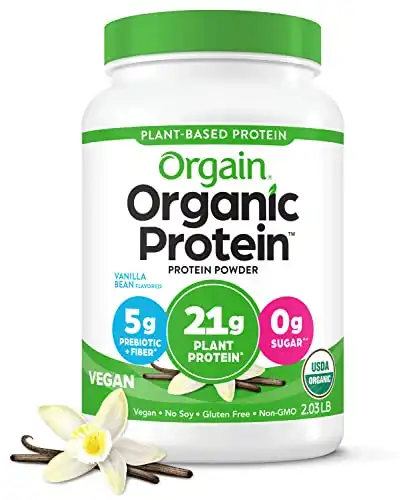 Orgain Organic Vegan Protein Powder, Vanilla Bean - 21g Plant Based Protein, Gluten Free, Dairy Free, Lactose Free, Soy Free, No Sugar Added