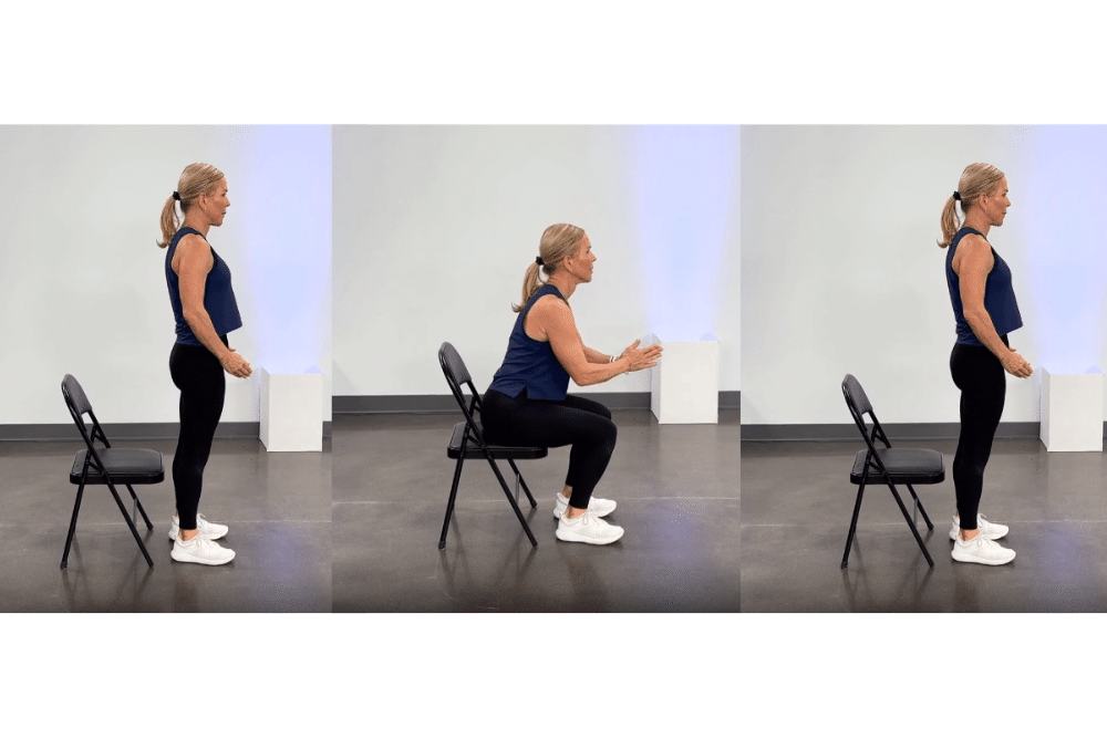 Chris Freytag demonstrating chair squats.