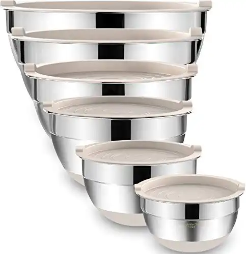 Umite Chef Mixing Bowls with Airtight Lids, 6 piece Stainless Steel Bowls, Non-Slip Bottoms Size