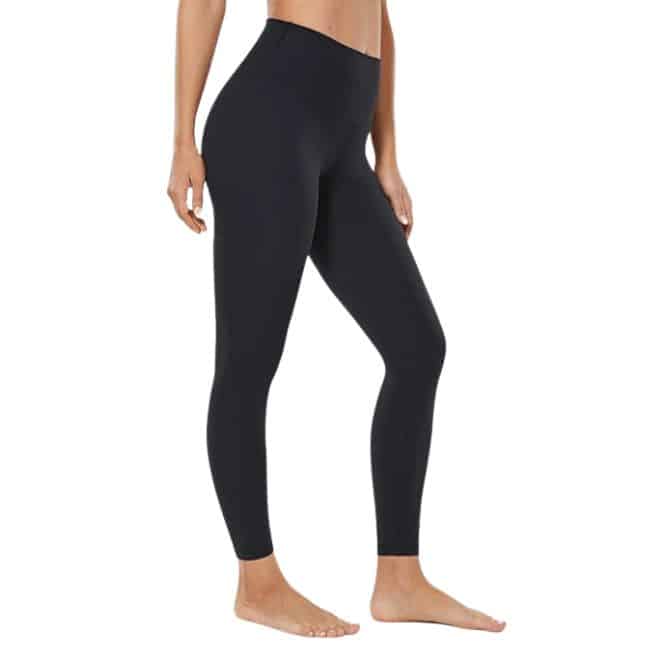 bottom half of woman wearing black cropped leggings