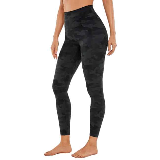 bottom half of woman wearing dark camo leggings