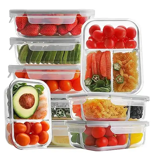 Bayco 9 Pack Glass Meal Prep Containers 3 & 2 & 1 Compartment, Glass Food Storage Containers with Lids