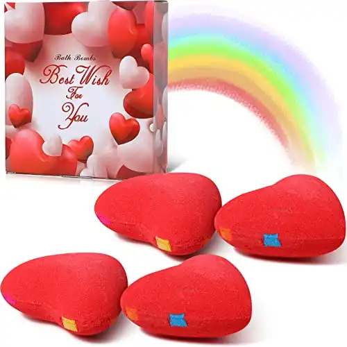 Hearts Shape Bath Bomb Gift Set 4 x 4oz Gift Idea for Women Wife Girlfriend Valentine's Day
