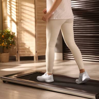 woman exercising on walking pad