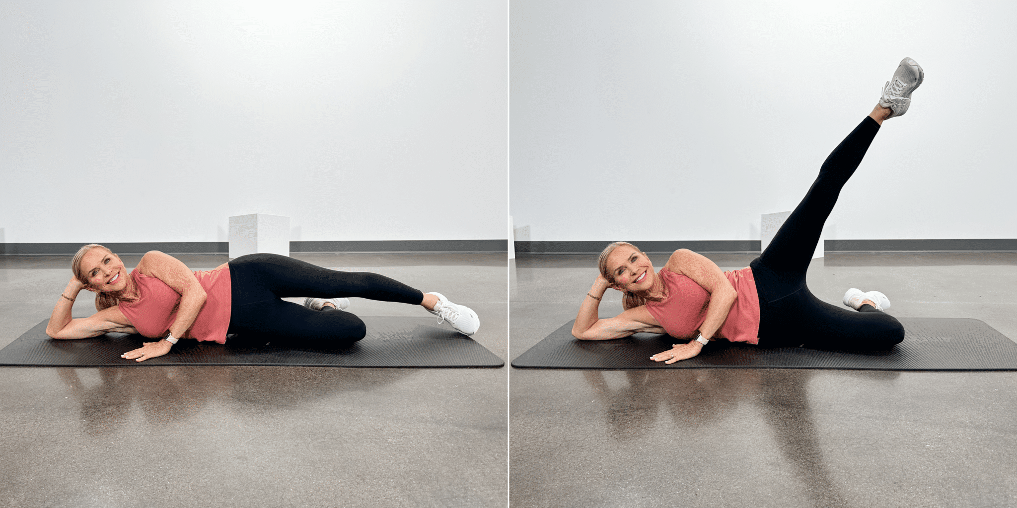 woman doing hip bursitis exercises lying side leg raise