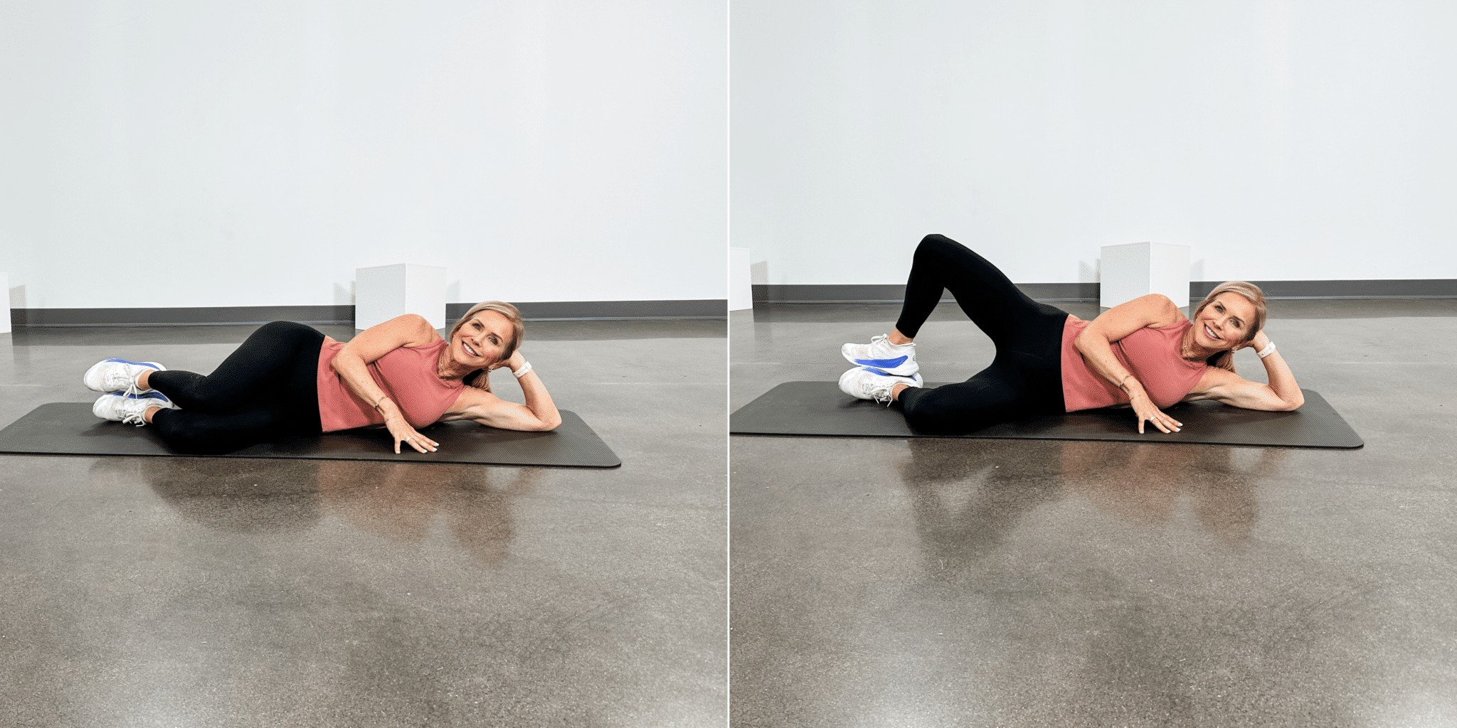 woman doing hip bursitis exercises clamshell