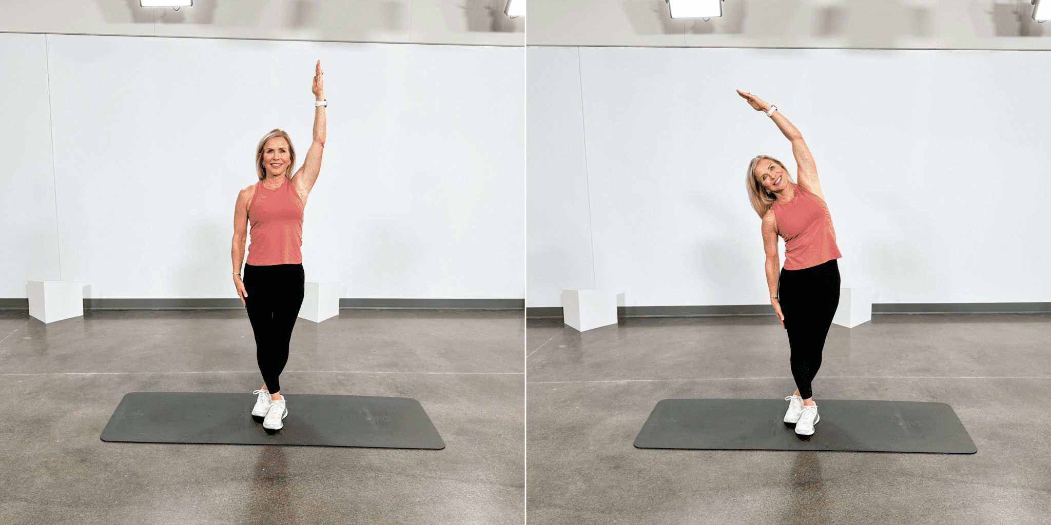 woman doing hip bursitis exercises standing IT band stretch