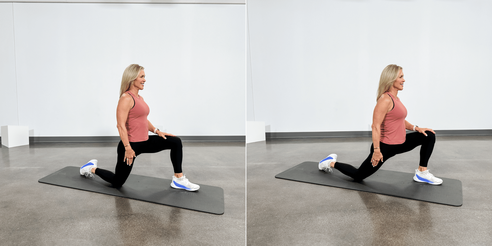 woman doing hip bursitis exercises kneeling hip stretch 