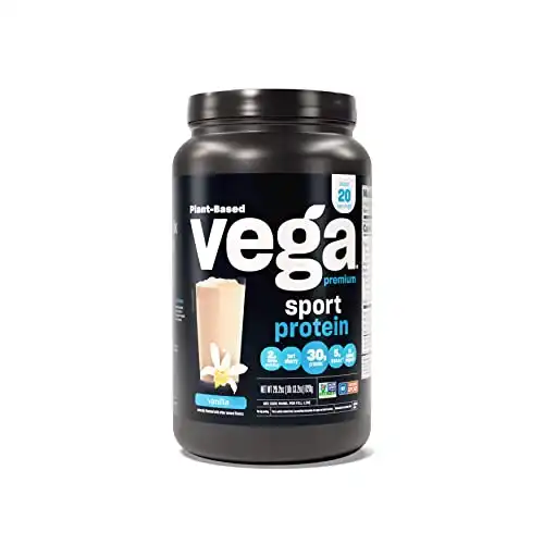 Vega Premium Sport Protein Vanilla Protein Powder, Vegan, Non GMO, Gluten Free Plant Based Protein Powder Drink Mix, NSF Certified for Sport, 29.2 oz