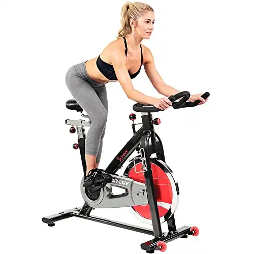 Sunny Health & Fitness Indoor Cycling Exercise Bike with Heavy-Duty 49 LB Chrome Flywheel, Stationary Bike with Customizable Comfort with 275 LBS. Max Weight - ‎SF-B1002