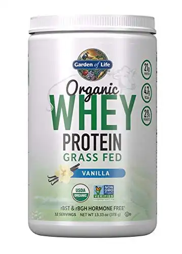 Garden of Life Whey Protein Powder Vanilla Flavor - 21g Certified Organic Grass Fed Protein for Women & Men + Probiotics - 12 Servings - Gluten Free, Non GMO, Kosher, Humane, RBST & rBGH Hormo...