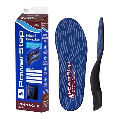 Powerstep Pinnacle Maxx Orthotic Insoles - Orthotics for Overpronation with Maximum Stability & Comfort - Firm + Flexible Angled Heel Style to Help Flat Feet - Heavy Duty Inserts (M 10-10.5, F 12)