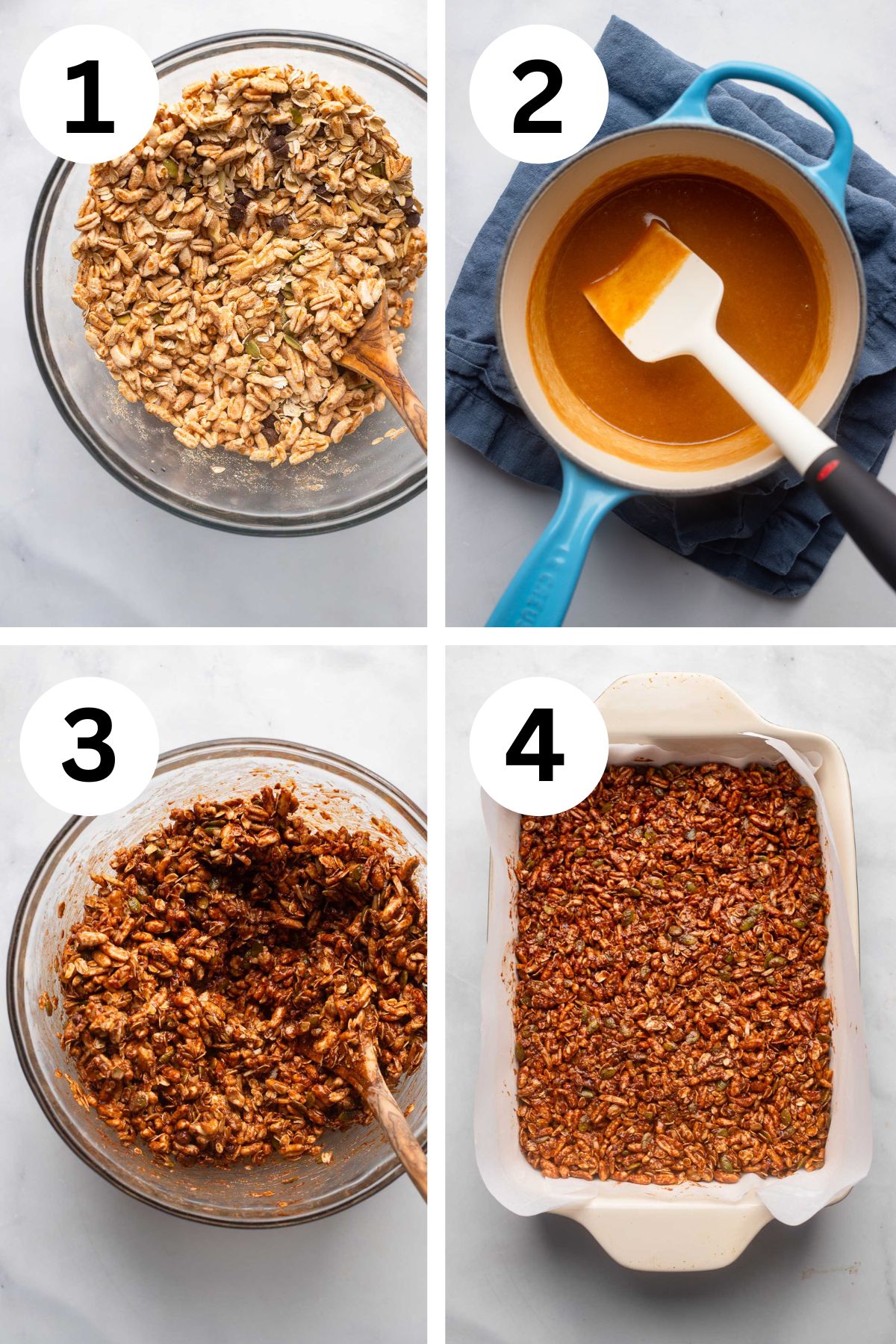 four step photos showing the process of making this healthy protein bar recipe