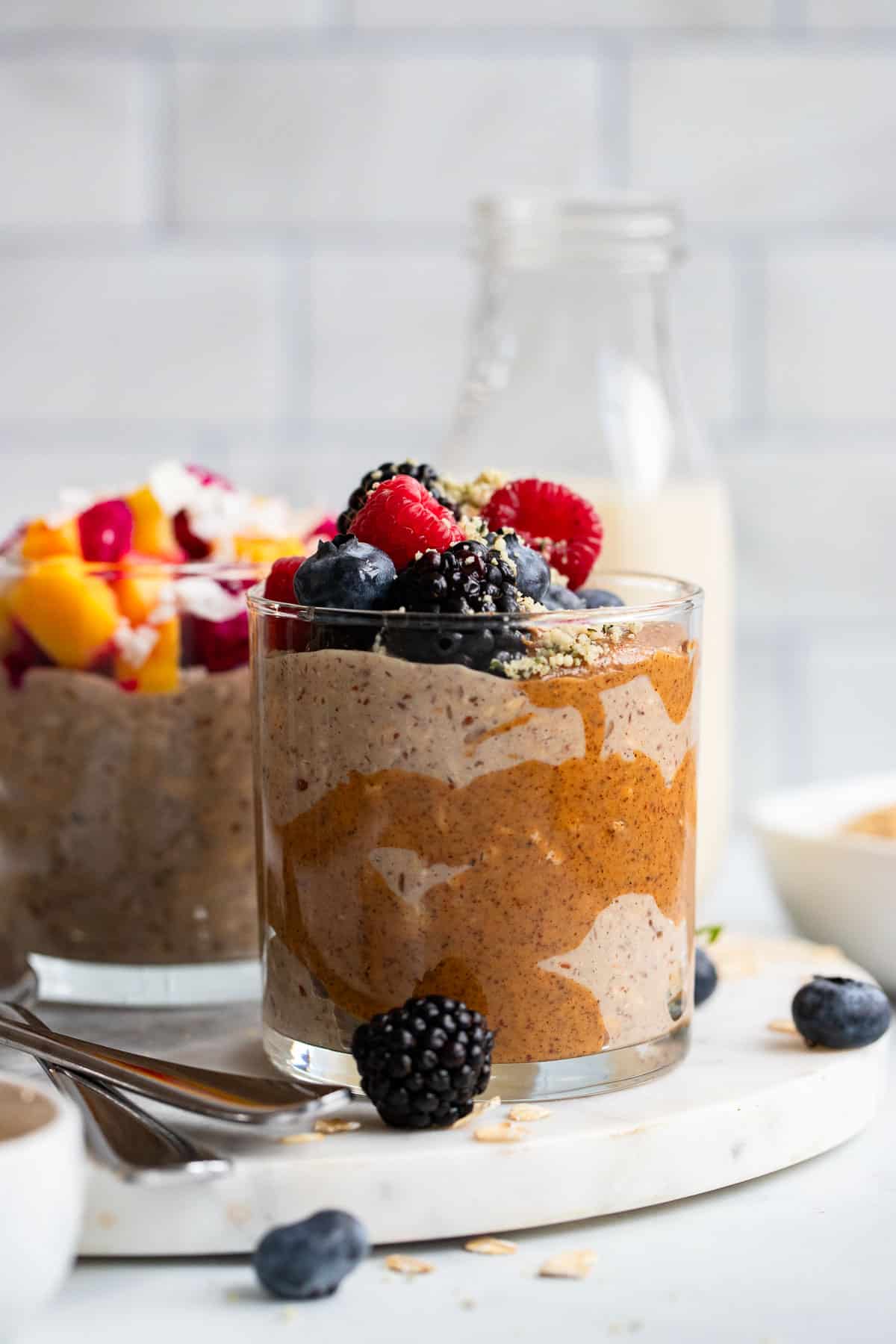delicious high protein overnight oats recipe in single serving with fresh berries