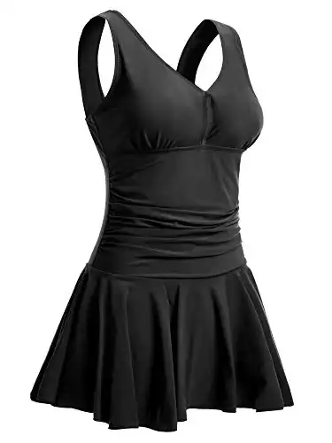 MiYang Women's Plus-Size Shaping One Piece Swim Dresses Swimsuit Black Small (US 4-6)