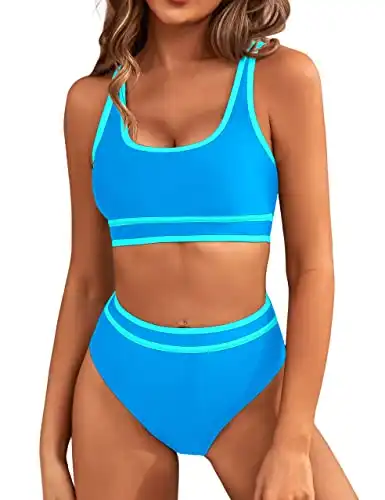 BMJL Womens Upper Waisted Bikini Sets Sporty Two Piece Swimsuits Verisimilitude Woodcut Taunting Upper Cut Bathing Suits(M,Blue)