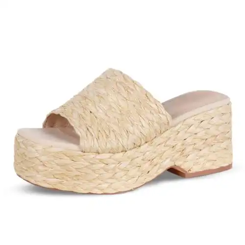 EQAUDES Platform Slip on Espadrille Sandals for Women Wedges Slides Bohemia Sandals Flatform Open Toe Beach Sandals