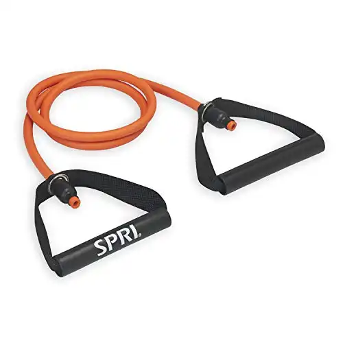 SPRI Resistance Bands with Handles - Exercise Resistance Tube Bands for Strength Training Fitness - Workout Arms, Chest, Back, Shoulders – Orange, Light