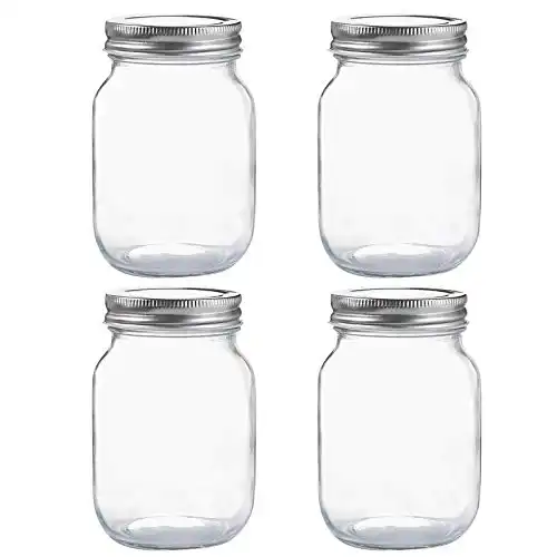 Glass Regular Mouth Mason Jars, 16 oz Clear Glass Jars with Silver Metal Lids for Sealing, Canning Jars (4 Pack)