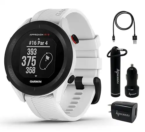 Wearable4U - Garmin Approach S12 Premium GPS Golf Watch, White with Power Pack Bundle